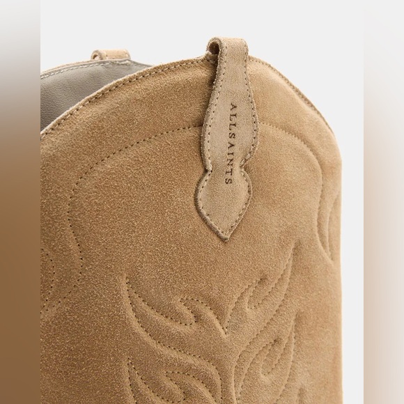 ALLSAINTS Dolly Suede Tan Suede Western Boots in Oak Beige - Picture 4 of 6
